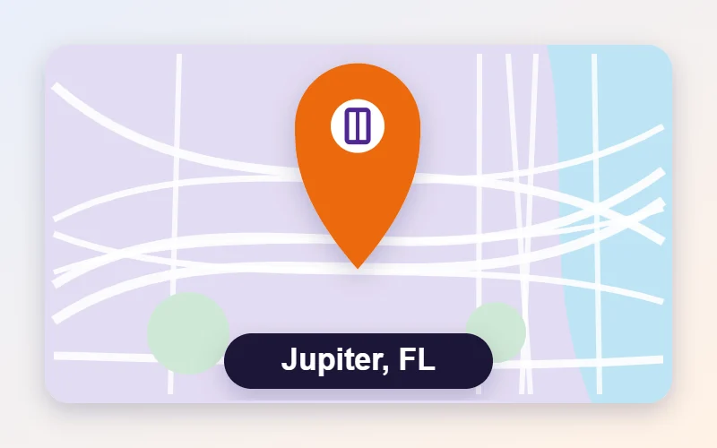 Sliding door and window repair service area map pin for Jupiter, FL